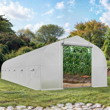 ModFusion - 30x10x6.5ft Greenhouse Large Heavy Duty Outdoor Greenhouses Walk in Tunnel Green House Portable Plant Gardening Upgraded Galvanized Steel Frame Ropes Zipper Doors , White