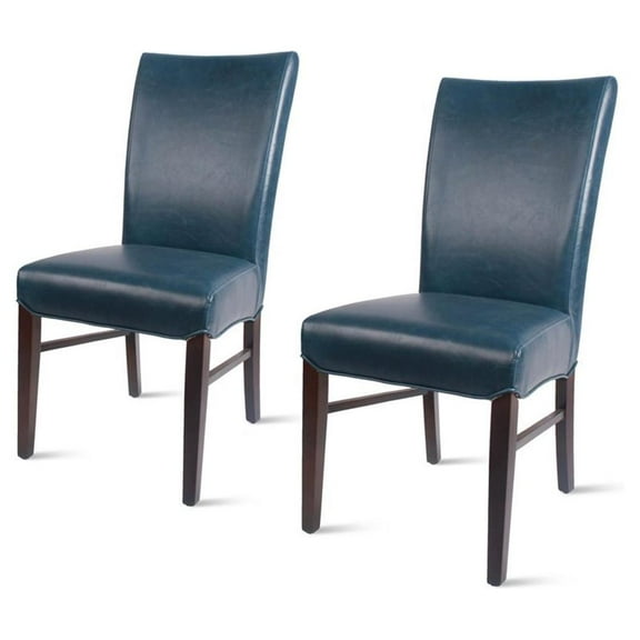 Pemberly Row Modern 19.5" Bonded Leather Chair in Blue (Set of 2)