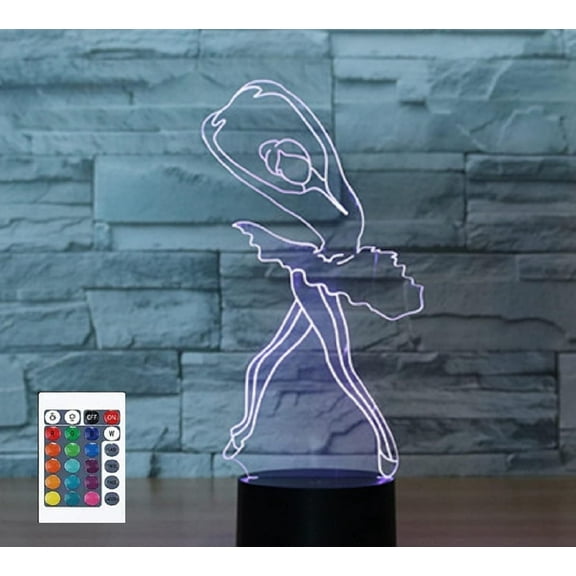 YSTIAN 3D Ballerina Remote Control 16 Color Night Lights Illusion Acrylic LED Table Bedside Lamp Children Bedroom Desk Decor Birthday Gifts Toy for Kids