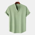 thumbnail image 2 of MIUOWANP Men's Pullover Shirts Short Sleeve Solid Color Stand Collar Button Closure Hawaii T-Shirt Size M(6)Green, 2 of 6
