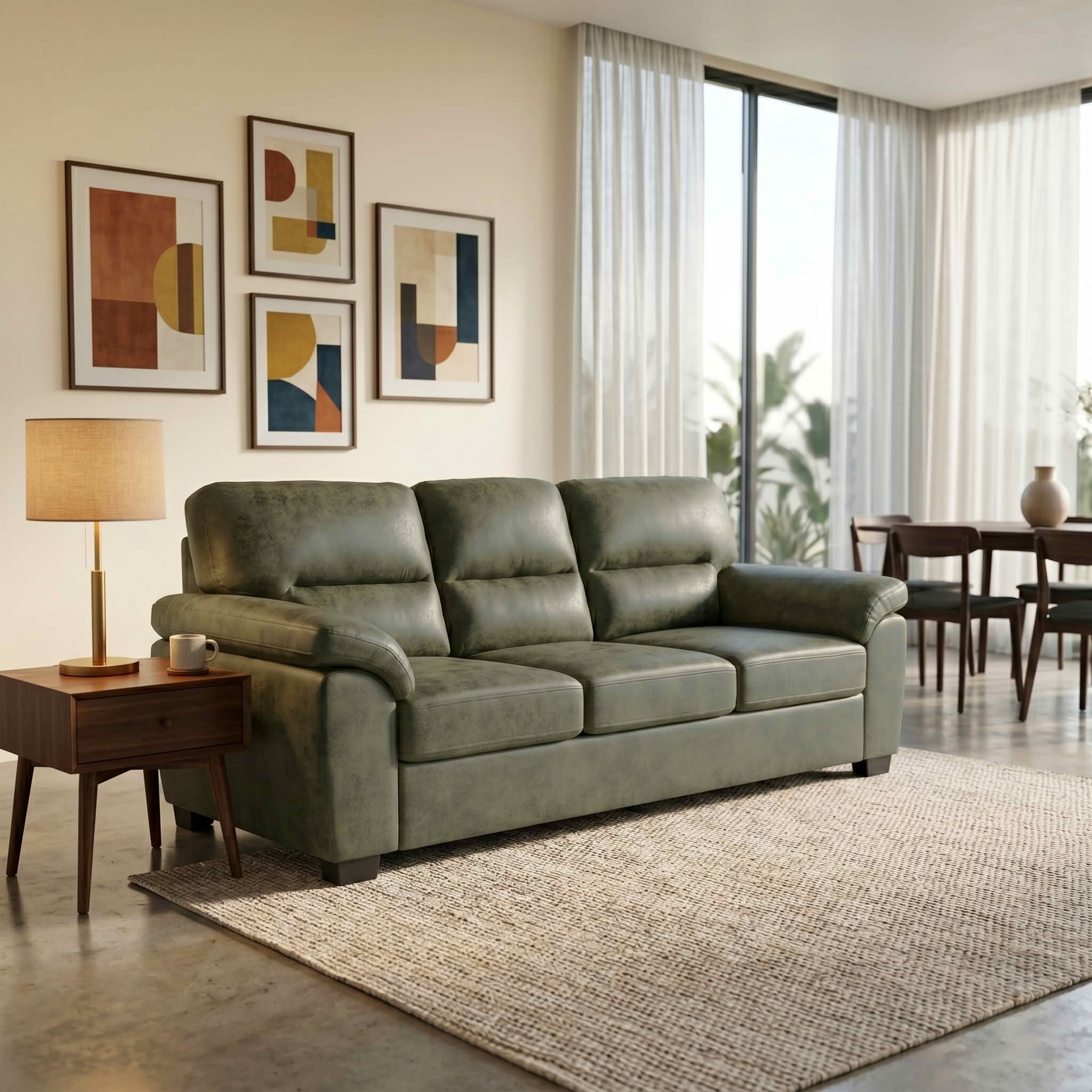 MAYEERTY 81 Inch Modern 3‑Seater Upholstered Sofa, Comfy Couch with Padded Armrests, Black Legs for Living Room