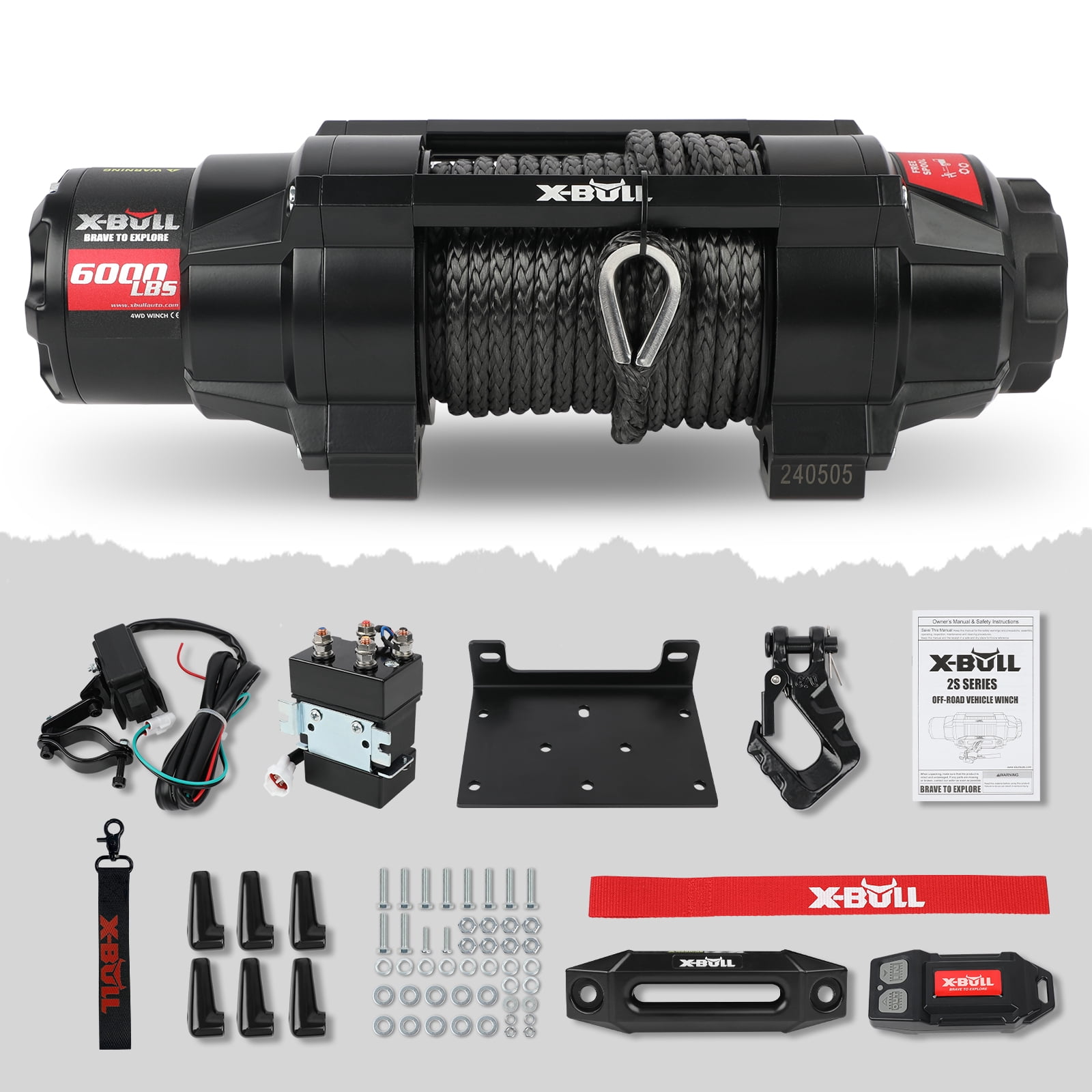 X-BULL 6000LBS IP68 Waterproof Electric Winch 12V 2 in 1 Wireless Remote Synthetic Rope Boat ATV UTV 4WD Winch Off-Road