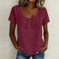 thumbnail image 2 of GUACER Short Sleeve Cotton Linen Tops for Women Floral Embroidery Casual U-Neck Blouses for Summer, 2 of 6