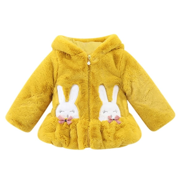 Toddler Girls Clothing Solid Color Thicken Plush Cute Rabbit Ears Hooded Jackets Infant Kids Winter Coat Cloak (18-24 Months, Yellow)