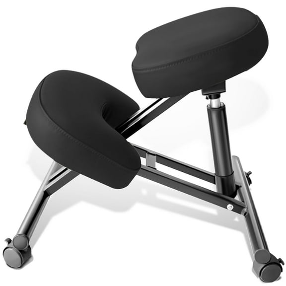 Ergonomic PU Leather Kneeling Chair - Adjustable Posture Support for Home, Office & Meditation, Black