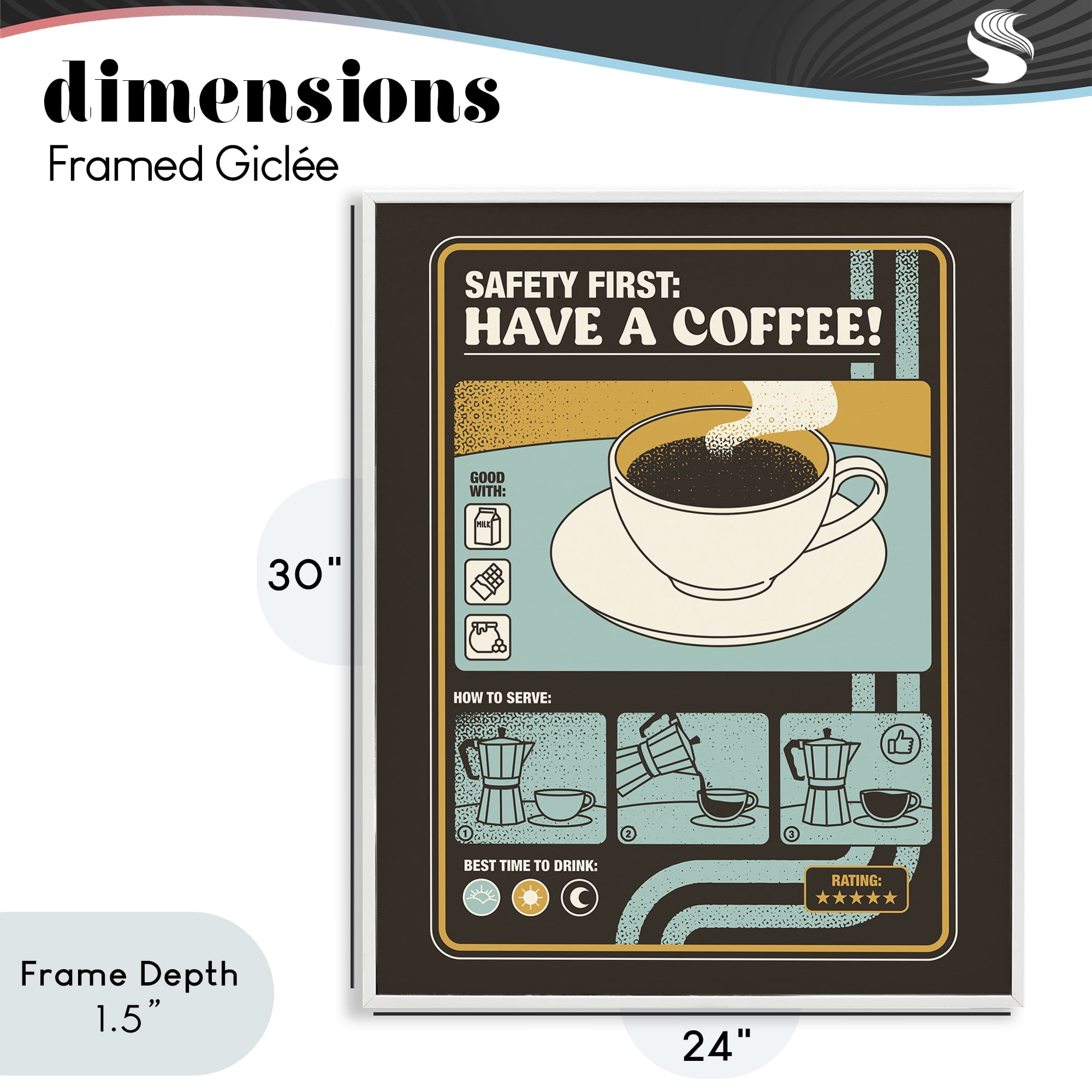 Stupell Industries Safety First Have A Coffee White Framed Giclee Art, design by Tobe Fonseca