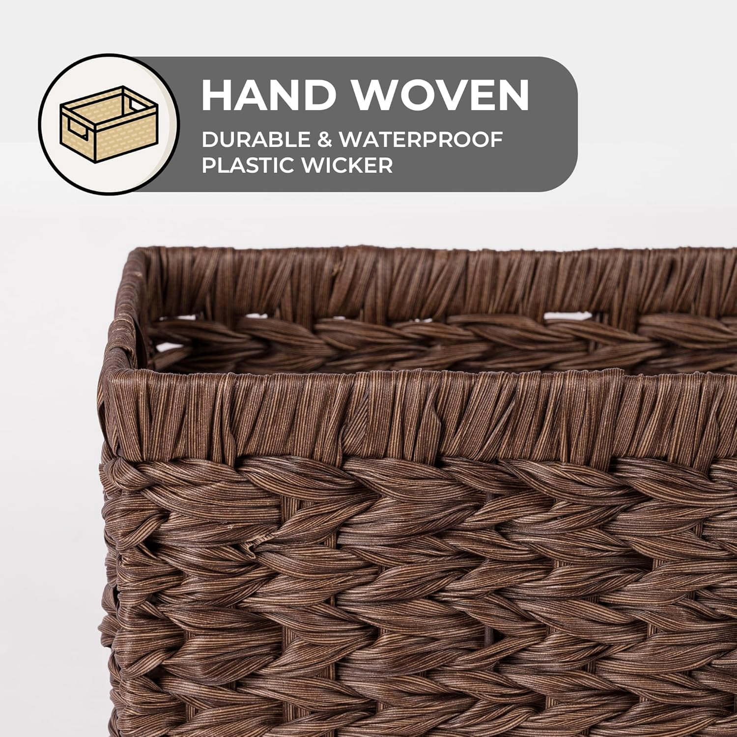 GRANNY SAYS Wicker Storage Baskets for Shelves, Waterproof Woven Baskets for Organizing, Hand Woven Rectangle Basket for Pantry, Brown, 2-Pack