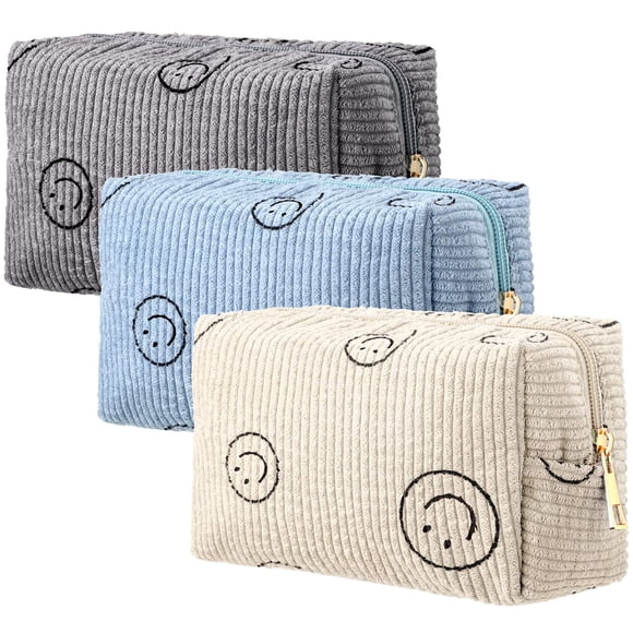 Bolsa de cosméticos Photect Corduroy Smile Face Preppy, 3 unidades