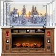 thumbnail image 6 of OKD Fireplace TV Stand for up to 80" TVs, 36"H Farmhouse Entertainment Center with 42" Electric Fireplace, LED Lights & Glass Door Cabinets, Reclaimed Barnwood, 6 of 6