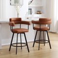 thumbnail image 3 of Zesthouse 26" Counter Height Swivel Barstools, Faux Leather Upholstered Bar Stools Set of 2, Armrests, Metal Base, Brown, 3 of 12