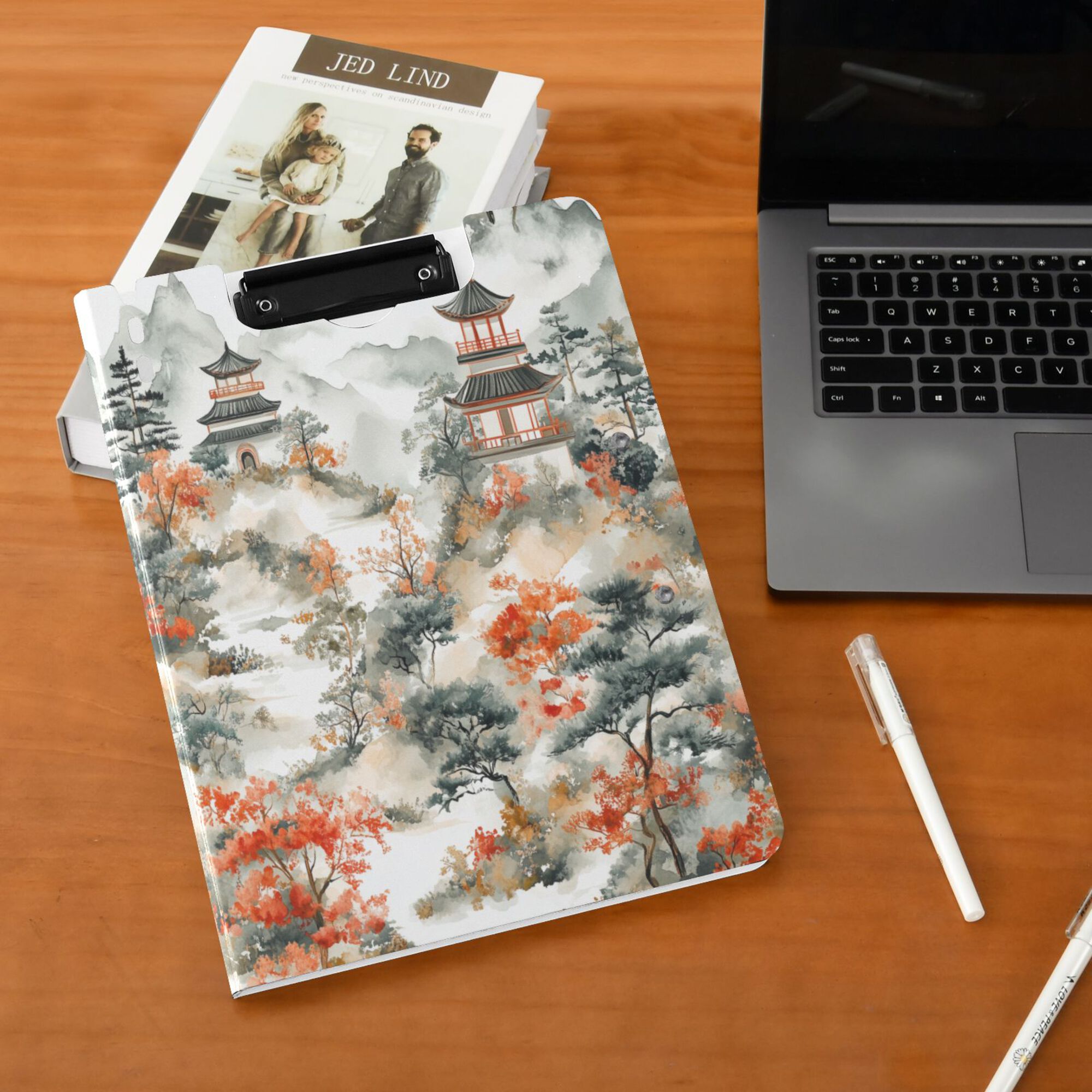FORMRS A4 Clipboard Folder with Pen Holder Horizontal Foldable School Office Binder, Mountain Pattern