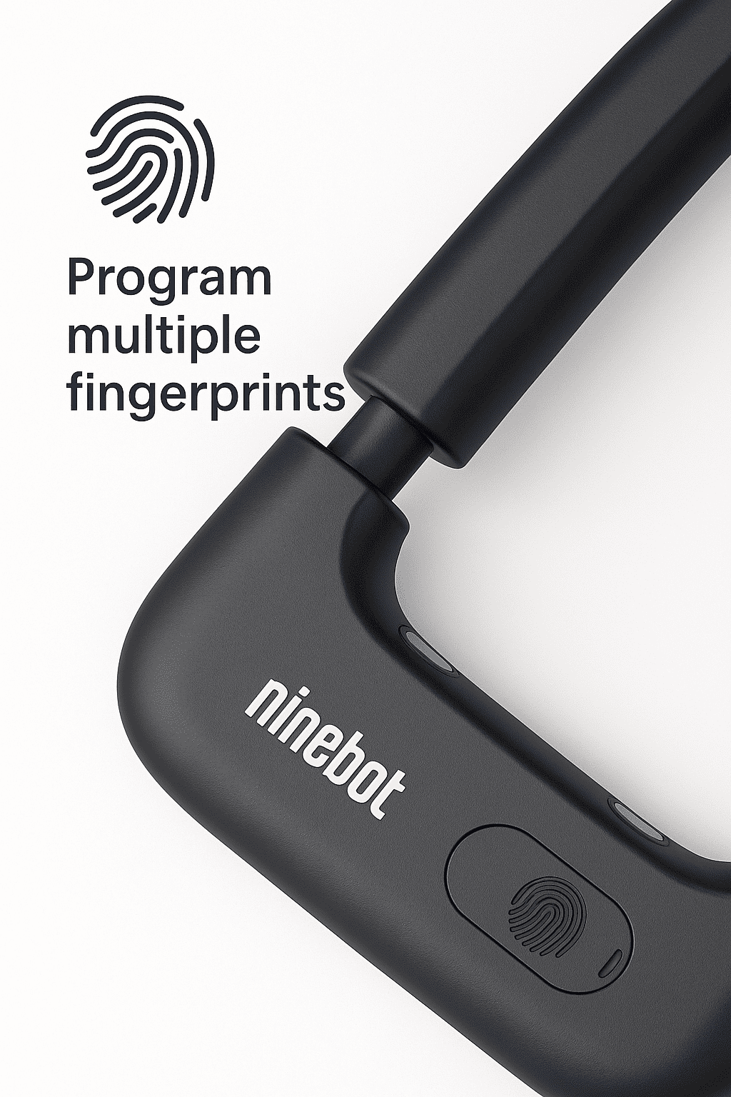Ninebot Smart Fingerprint U-Lock - Anti-Cut and Anti-Theft, Supports Fingerprint, App, and Key Unlocking, Universal for Electric Scooters.