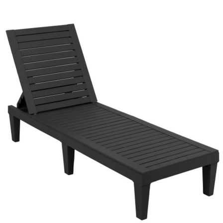 Ktaxon Outdoor Plastic Sunbed Lounge Chaise Chair w/ Adjustable Backrest for Patio Garden Poolside, Black