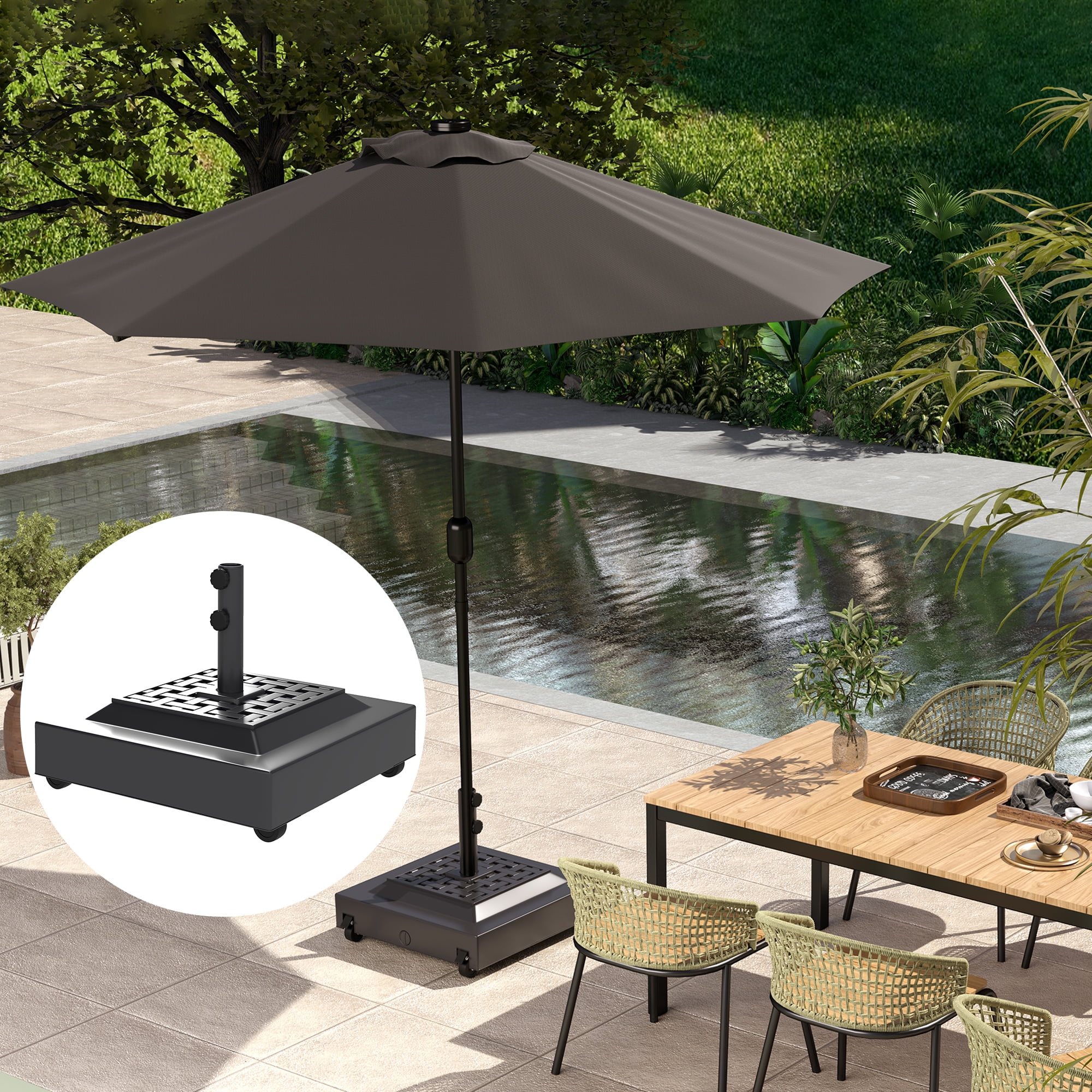 Outsunny Patio Umbrella Base Holder Outdoor Umbrella Stand with Wheels, Fillable Umbrella Base for Garden Poolside, Black