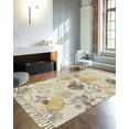 thumbnail image 4 of Yellow Grey Botanical Large Area Rug 4x6ft Woven Runner Rug,Spring Floral Watercolor Rustic Washable Living Room Bedroom Kitchen Bathroom Classroom Carpet with Tassels,Indoor Outdoor Throw Door Mat, 4 of 5