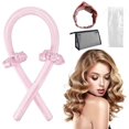 thumbnail image 1 of Set de rizador de pelo sin calor con varilla de satén y diadema con pinzas para peinar durante la noche el cabello largo y medio (rosa), 1 of 5