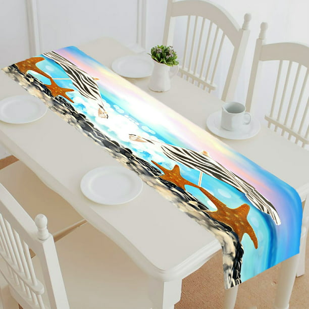 ABPHQTO Starfish Umbrella Summer Beach Table Runner Placemat Tablecloth ...