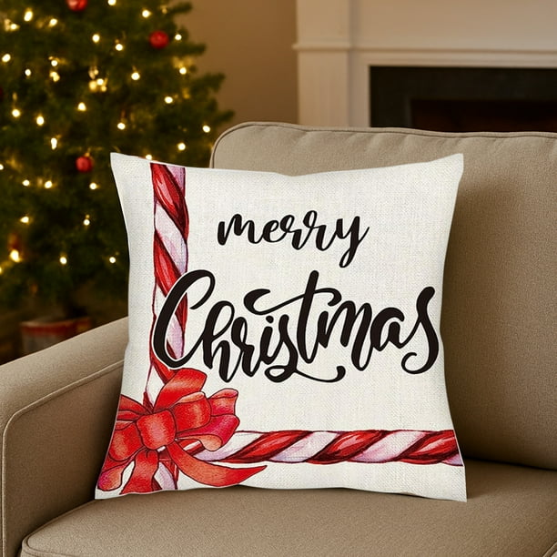 Funda de cojín navideña de 45 x 45 cm | Decoración navideña para sofá y cama | Estampados festivos en rojo y blanco | Diseños alegres, brillantes, de Papá Noel y de árboles | Funda de cojín de