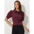 thumbnail image 2 of Camisa abotonada de oficina de trabajo Allegra K de algodón con cuello de manga abullonada para mujer Rojo Oscuro XS, 2 of 5