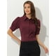 thumbnail image 2 of Camisa abotonada de oficina de trabajo Allegra K de algodón con cuello de manga abullonada para mujer Rojo Oscuro XS, 2 of 5