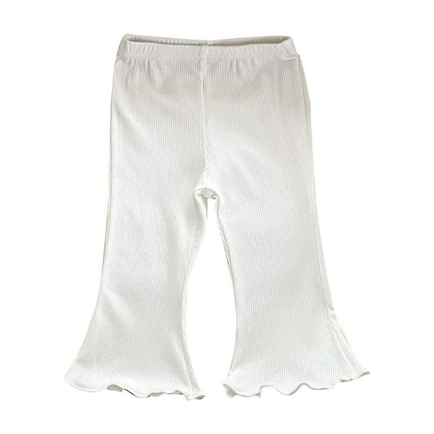 Odeerbi 9M-6Y Pantalones Acampanados de Algodón Para Niñas Pantalones de Lechuga de Color Sólido Cintura Elástica Transpirable Pantalones Casual