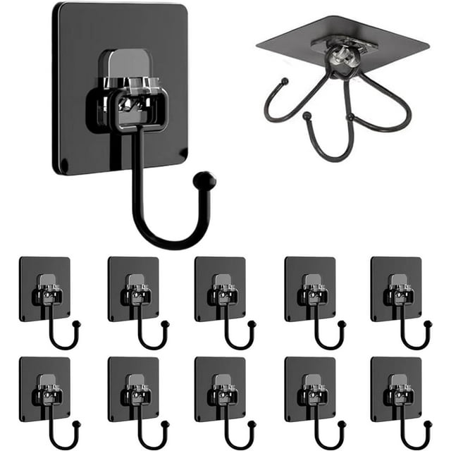 Large Self- Adhesive Hooks for Hanging 20KG(Max) Heavy Duty, Wall Hooks 10 Packs Magic Hooks Without Nails Self-Adhesive and Removable, Waterproof and Rustproof Multiple Uses for Bathroom Kitchen Home