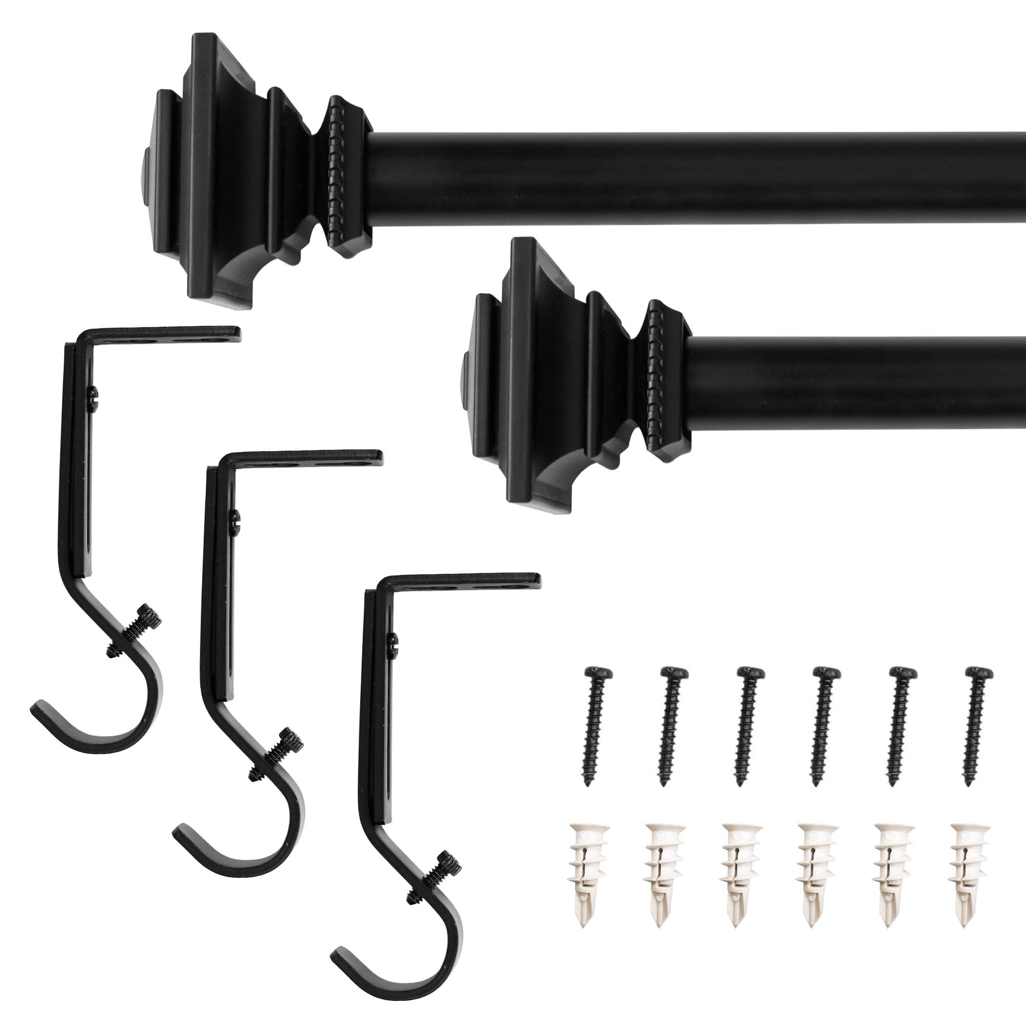 1" Single Curtain Rod Set with Square finials