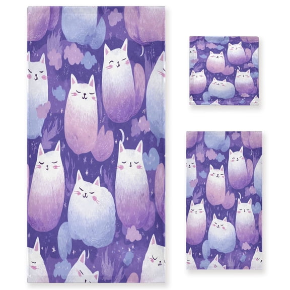 Three-Piece Towel Set Face Towel Towel Set Hand Towel Bath Towel Cotton Bath Towels Bath Towel Sets Hand Bath Towels Purple Cat