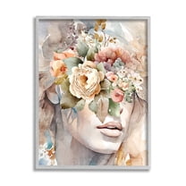 Stupell Industries Female Floral Abstraction Botanical & Floral Painting Gray Framed Art Print Wall Art, 24 x 30