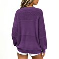 thumbnail image 3 of Vinsonshop Womens Hollow Out Sweaters Casual V Neck Long Sleeve Lightweight Knit Pullover Loose Fall Tops Purple XXL, 3 of 5