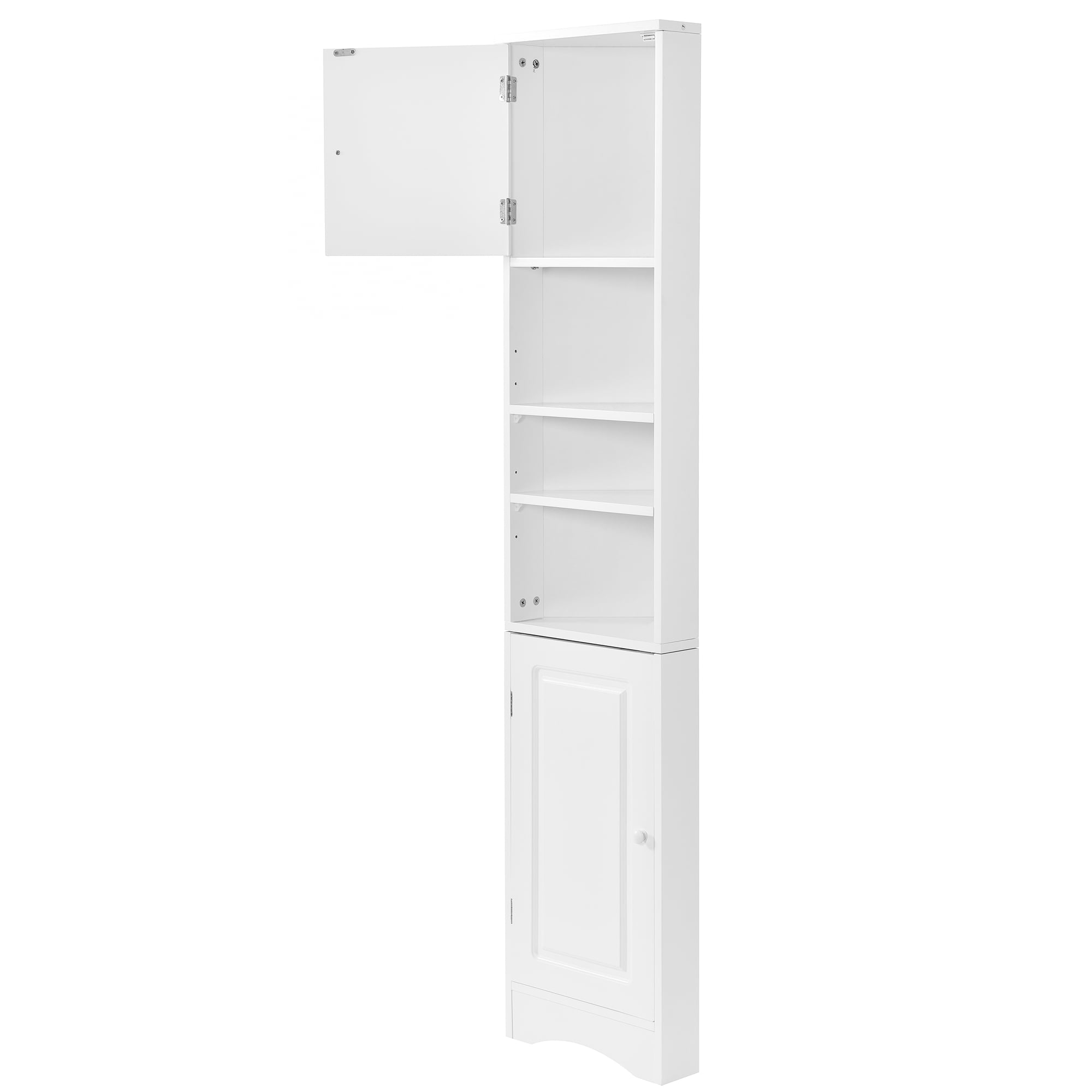 Multifunctional Tall Bathroom Corner Storage Cabinet With Two Doors,  Adjustable Shelves And Open Shelves, White - ModernLuxe