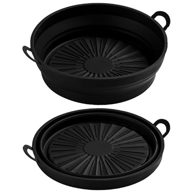 Doublure en Silicone pliable 8.5 pouces friteuse Silicone doublure de qualité alimentaire résistant aux hautes températures friteuse ronde Pot en Silicone(8,5 pouces noir)