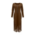 thumbnail image 4 of Huowey Women Halloween Costume Cowgirl Tassels Vintage Dresses Elegant Cosplay Party Gown Half Zip Front Long Sleeve Crew Neck Soft Photo Shoot Dress,Brown,S, 4 of 4