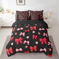 thumbnail image 3 of Feelyou Cartoon Ribbon Bow Twin Bedding Sets 7-Piece for Kids, Black Pink Bowknot Bedding Comforter Set, Kawaii Strawberry Reversible Sheet Sets, Breathable Home Decor, 3 of 9