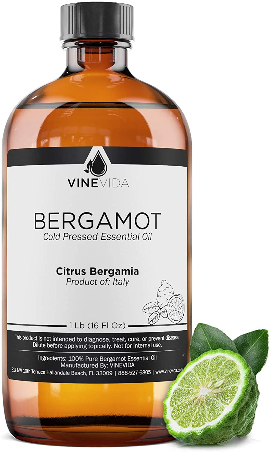 Bergamot Essential Oil - Organic, Size: 16oz Glass Bottle