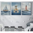 thumbnail image 3 of 3pc Nautical Sailboat Kids WallOcean-Themed Lighthouse Canvas Prints Blue Sea Painting Poster Blue Sailboat And Oars Seaside Posters Wallfor Children's Room And Nursery Wall Decor, 3 of 6