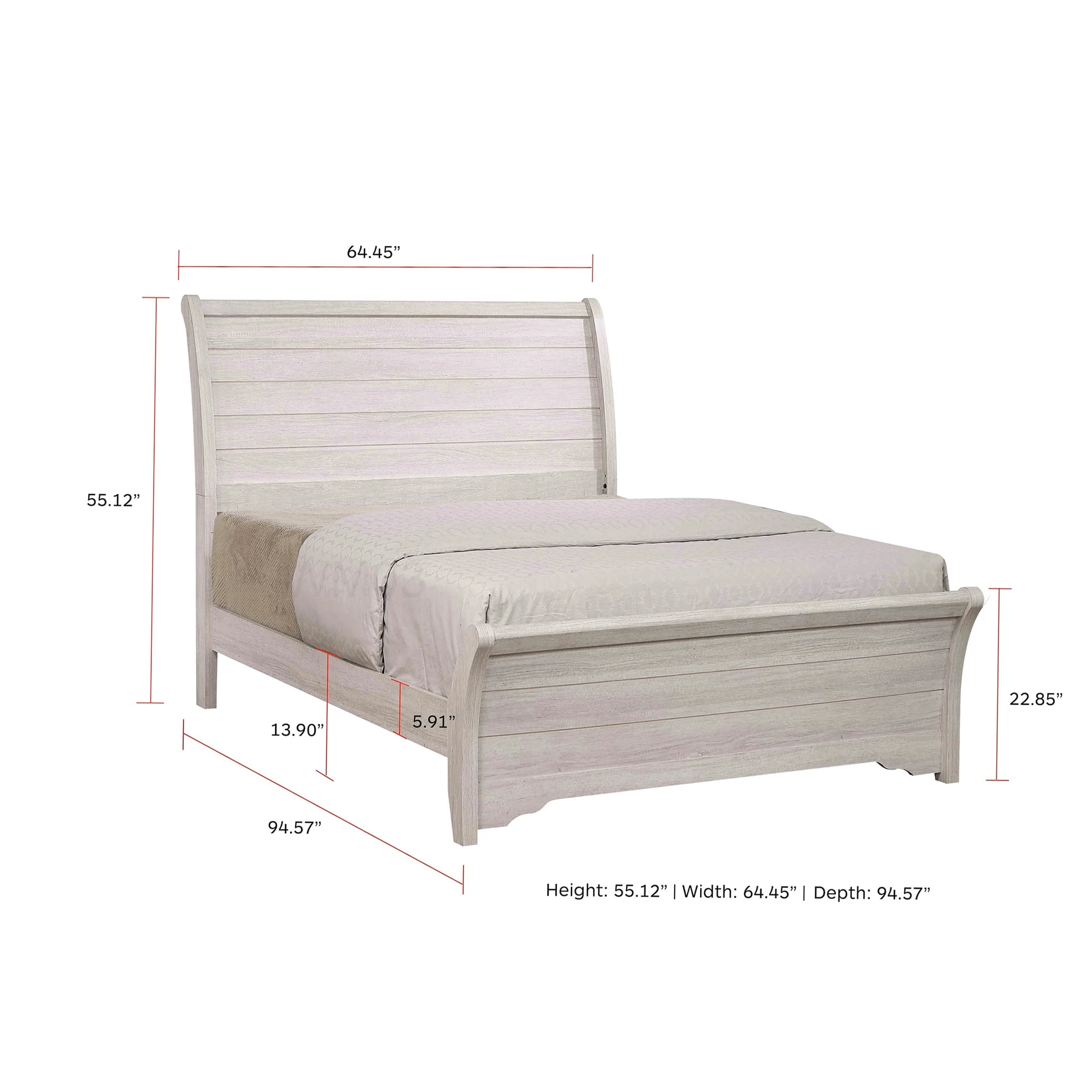 Queen Size Upholstered Bed Frame, Gray Modern Platform Bed with Curved Headboard
