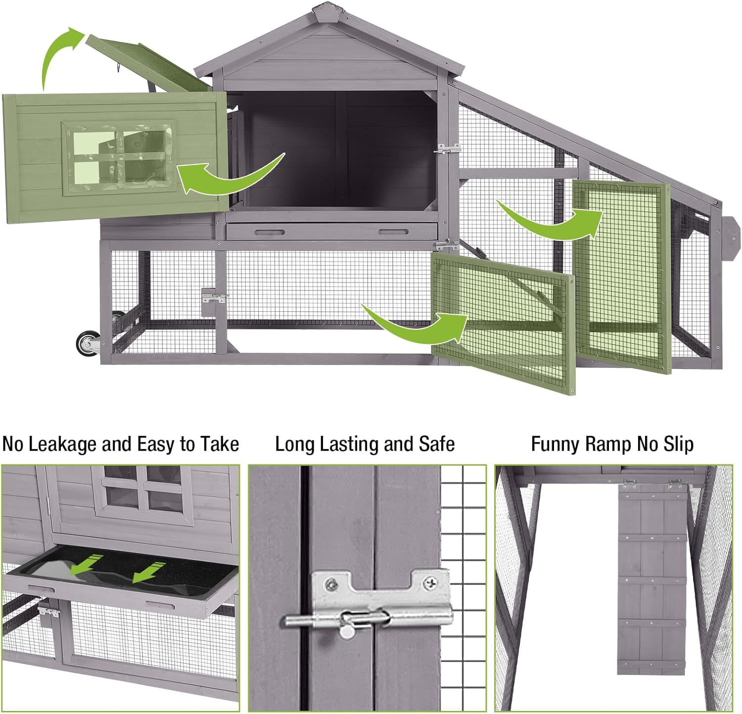 Chicken Coop Mobile Chicken House On Wheel Outdoor Rabbit Hutch for 2-4 Chickens 67"