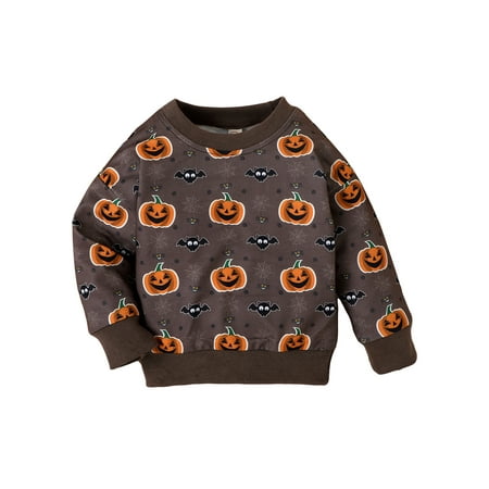 

Frobukio Kids Boys Girls Halloween Sweatshirts Long Sleeve Crew Neck Cartoon Pumpkin Print Pullover Clothes