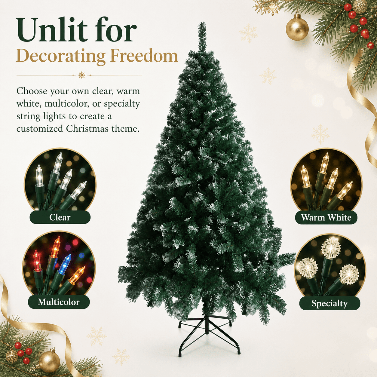Alvantor 6 ft Unlit Artificial Christmas Tree with 650 PVC Branch Tips and Iron Stand, Light Green and White
