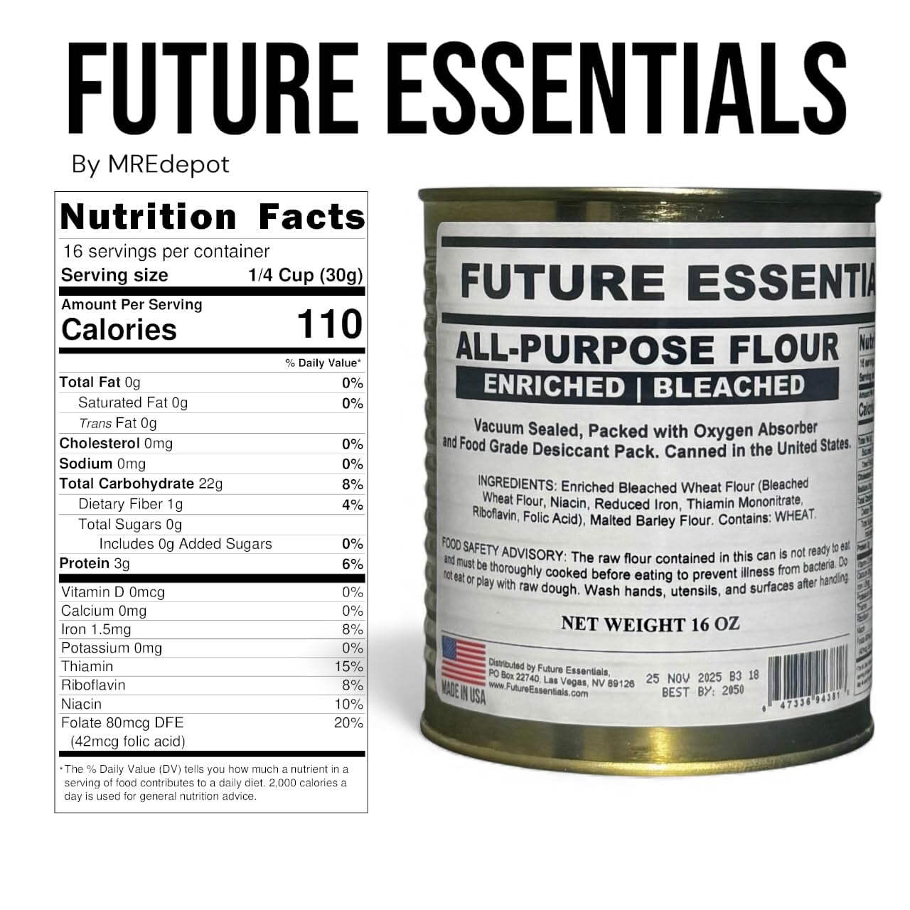 Future Essentials Canned Long Shelf Life All Purpose Emergency Food White Flour-12 Cans