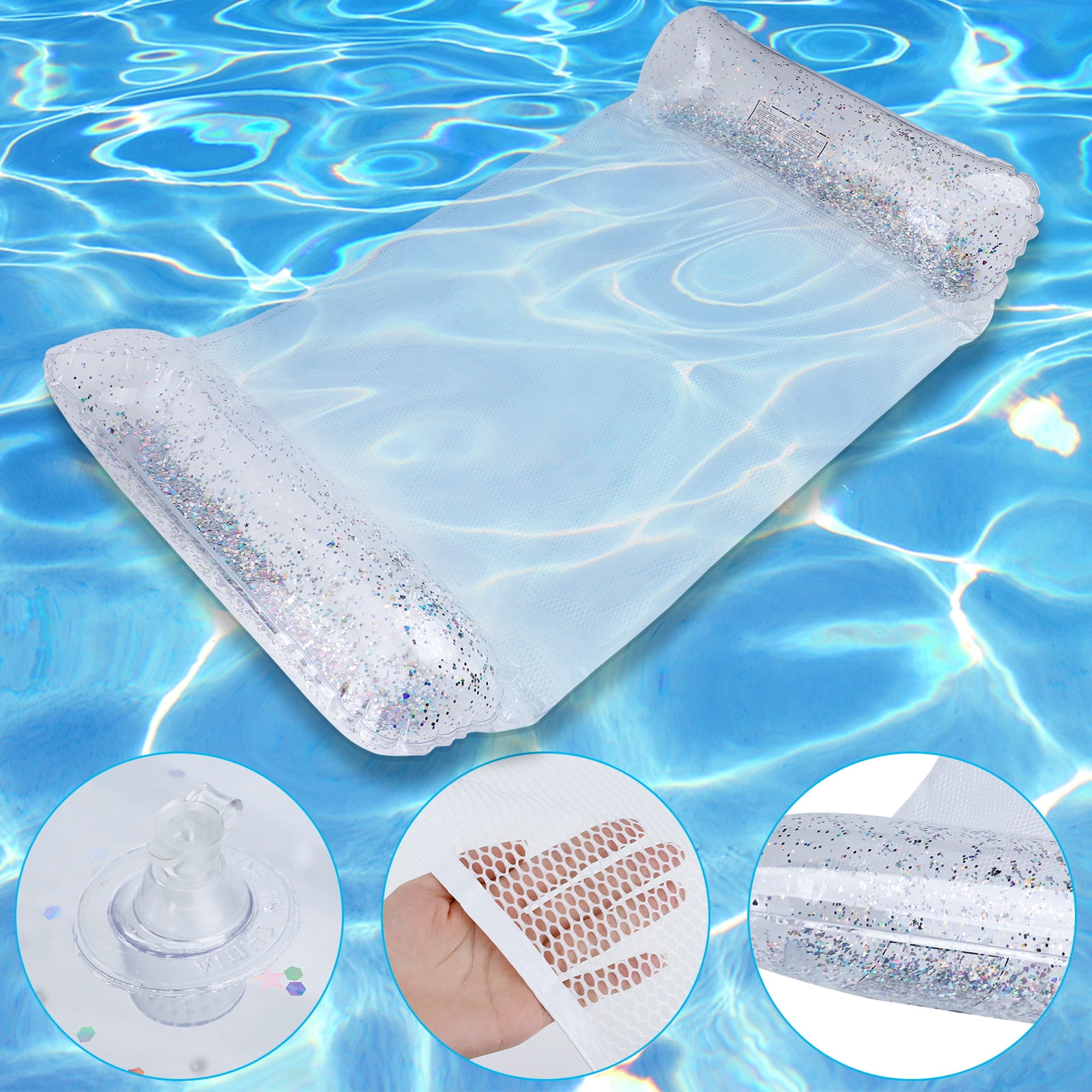 Cyfie Net Water Hammock,4-in-1 Inflatable Water Floating Hammock Pool Float Toys for Adult,Capacity 250 lbs,2 Pack,Clear