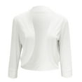 thumbnail image 5 of Mnjin Casual Cropped Blazer Jackets for Women Solid Color 3/4 Sleeve Open Front Cardigan Short Jacket Suit Coat Outerwear (White,Size-L), 5 of 6