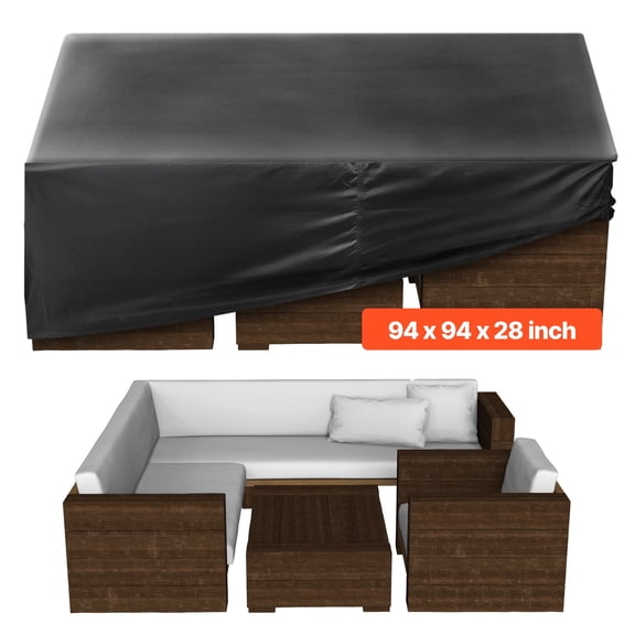 VEVOR Patio Furniture Cover, 420D Heavy Duty Waterproof Outdoor Dining Table and Chairs Cover, Large Squre Patio Table Covers with Air Vent for All Weather, 94L x 94W x 28H inch, Black
