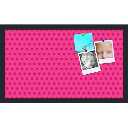 PinPix 24x14 Custom Cork Bulletin Board Pink Polka Dot Poster Board Has a Fabric Style Canvas Finish Framed in Pink Polka Dot by ArtToFrames (PinPix-450)