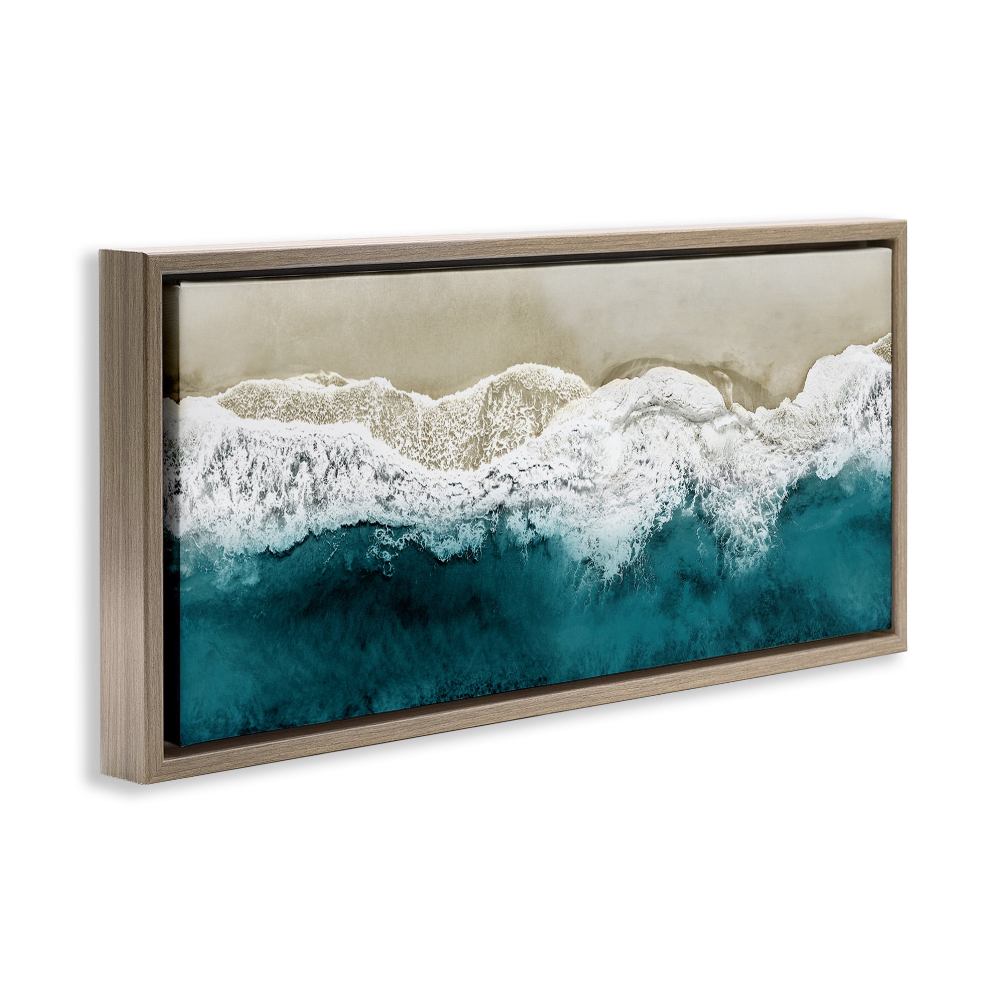 Stupell Industries Foamy Beach Coast Deep Ocean Nature Photography Brown Floater Framed Canvas Art Print Wall Art, 31 x 14