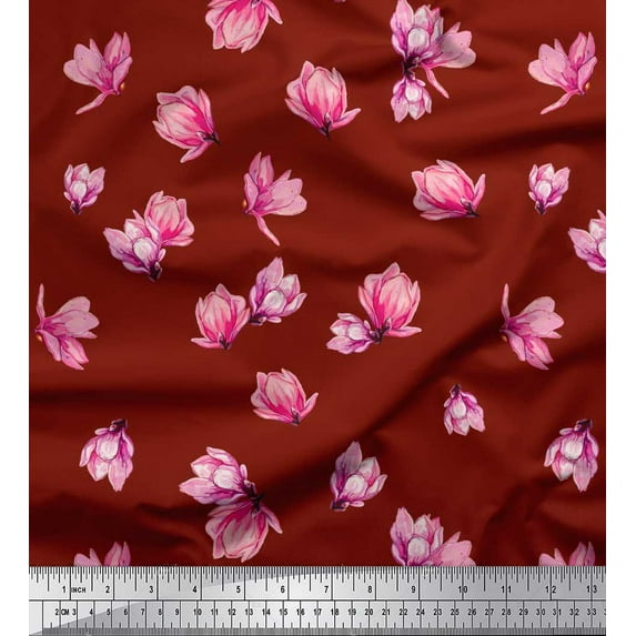 Soimoi Cotton Voile Fabric Magnolia Floral Printed Fabric 1 Yard 42 Inch Wide