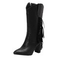 thumbnail image 5 of Fringe Cowboy Boots for Women Block High Heel Fashion Embroidery Pointed Toe Zip up Winter Dress Mid Calf Booties, 5 of 5