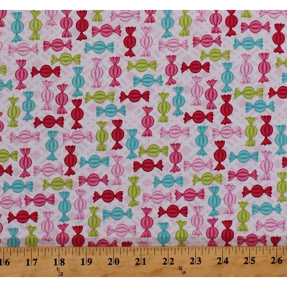 Cotton Candy Wrapped Hard Candies Sweets Confections Confectionery Pink White Grid Diamonds Cupcake Cafe Cotton Fabric Print by the Yard (3896-22)