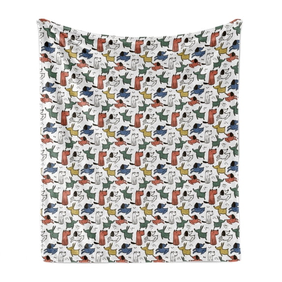 Dogs Soft Flannel Fleece Throw Blanket, Pastel Funny Puppies Childish Pets Doodle Nursery Vet Clinic Kids Baby Shower, Cozy Plush for Indoor and Outdoor Use, 70" x 90", Multicolor, by Ambesonne